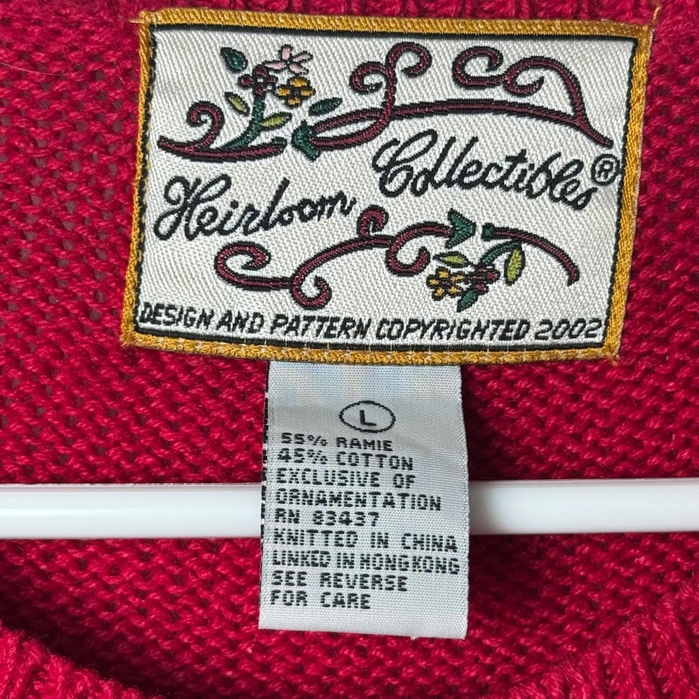 Heirloom Collectibles Cardigan Sweater Women L Red Patriotic Stars Flag Floral - Picture 3 of 6